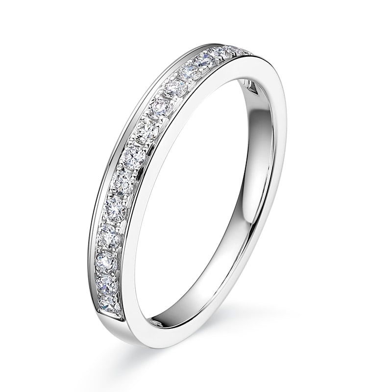 Micropave set diamond wedding band, angled view