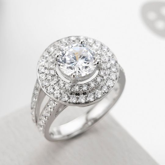 DOUBLE HALO SPLIT BAND ENGAGEMENT RING. SETTING ONLY.