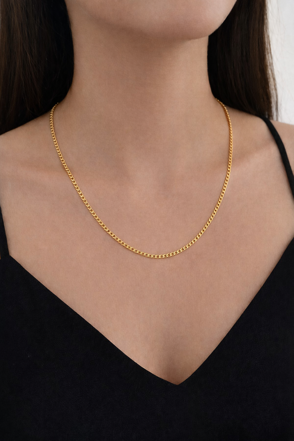 9K yellow gold cuban chain necklace, 55cm long
