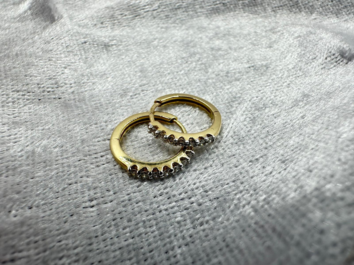 14K yellow gold huggie diamond earrings