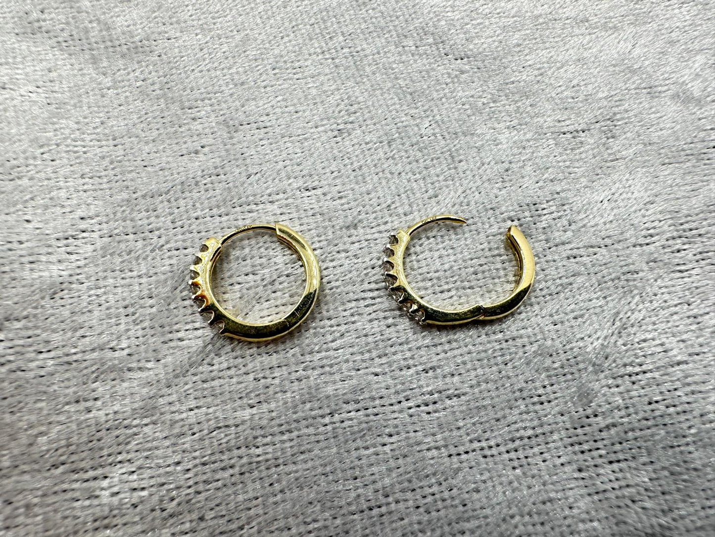 14K yellow gold huggie diamond earrings