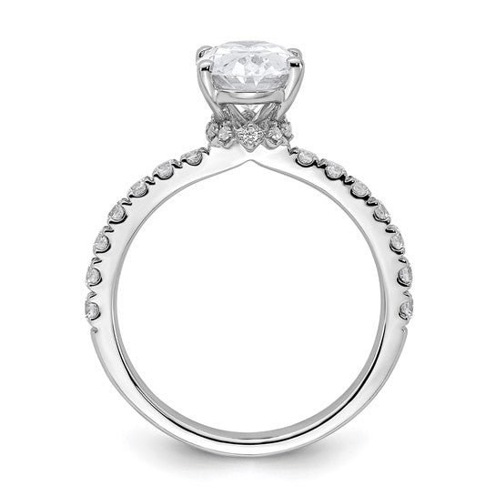 Hidden halo tapered diamond band engagement ring