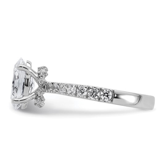 Hidden halo tapered diamond band engagement ring
