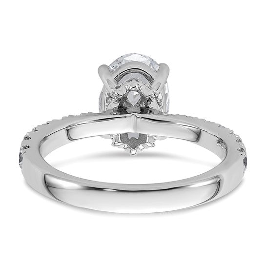 Hidden halo tapered diamond band engagement ring