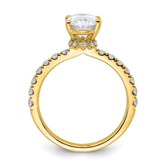 Hidden halo tapered diamond band engagement ring