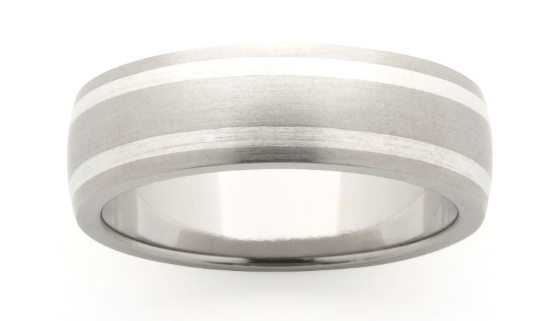 Mens Titanium/9K white gold two tone ring, 6 - 8mm wide