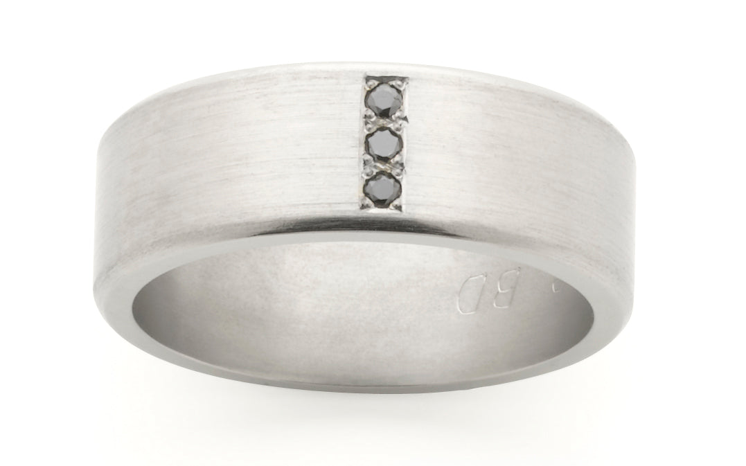 Mens Titanium satin finish ring with black diamonds, 8mm wide