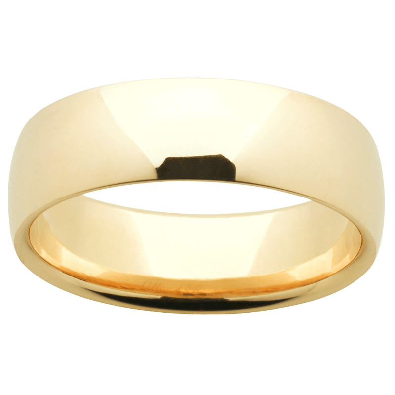 Classic quarter round wedding ring. Medium weight, angled view