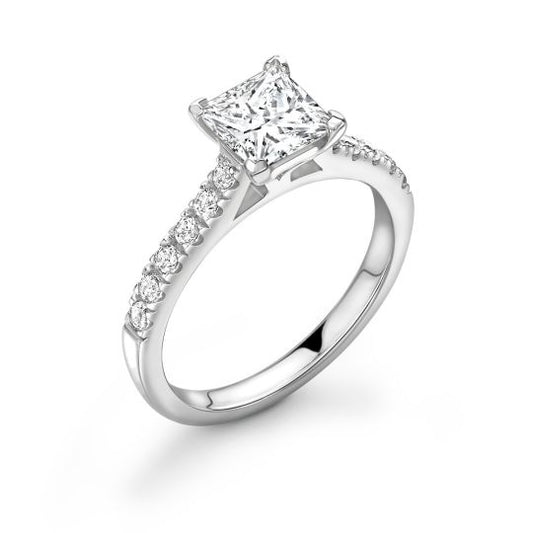 CLASSIC 4 CLAW PAVE SET CORNER BEZEL ENGAGEMENT RING. SETTING ONLY.