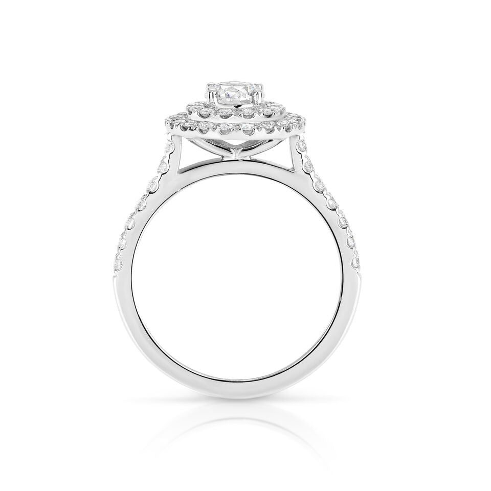 Round double Halo Ring with 1.10 ct/18k white gold