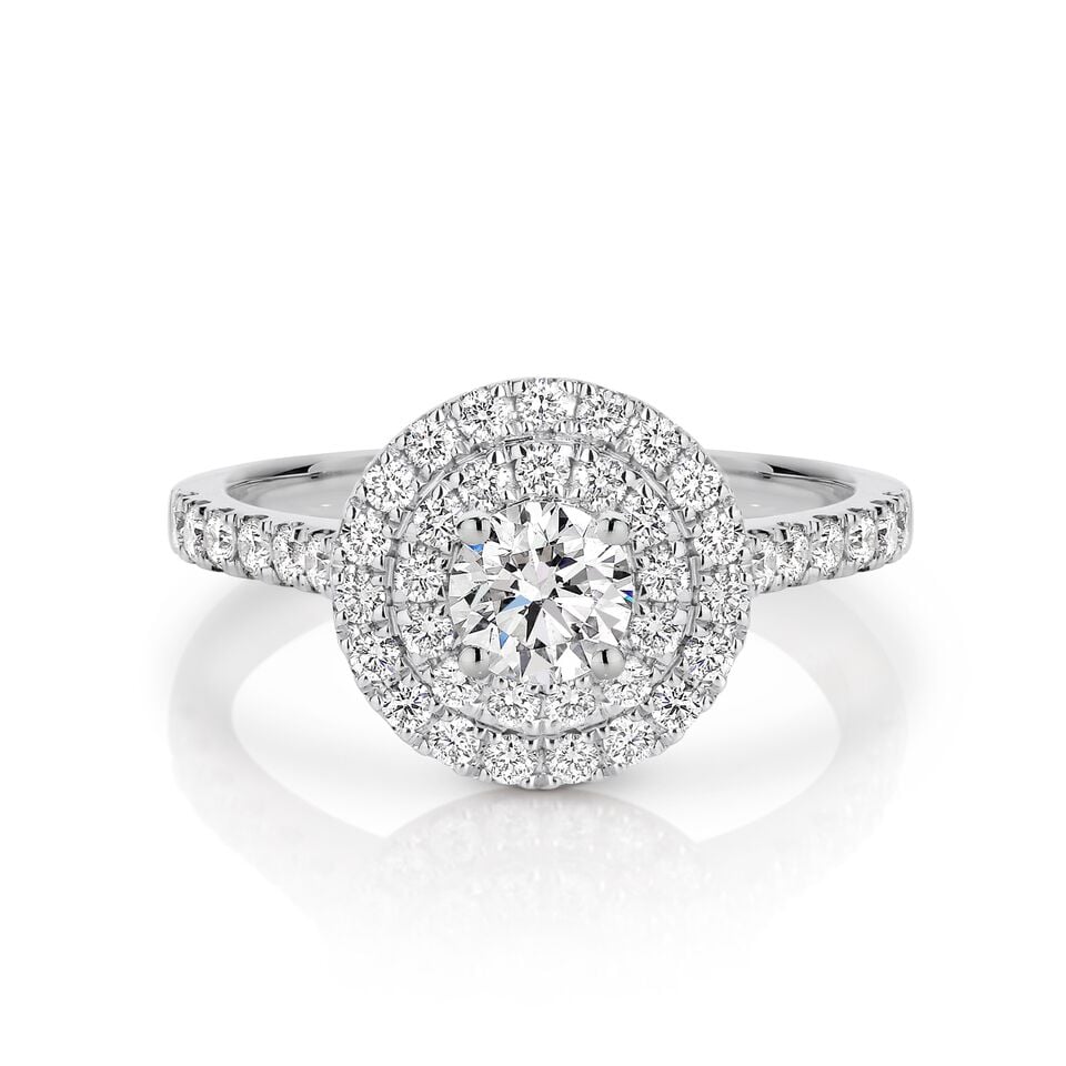 Round double Halo Ring with 1.10 ct/18k white gold