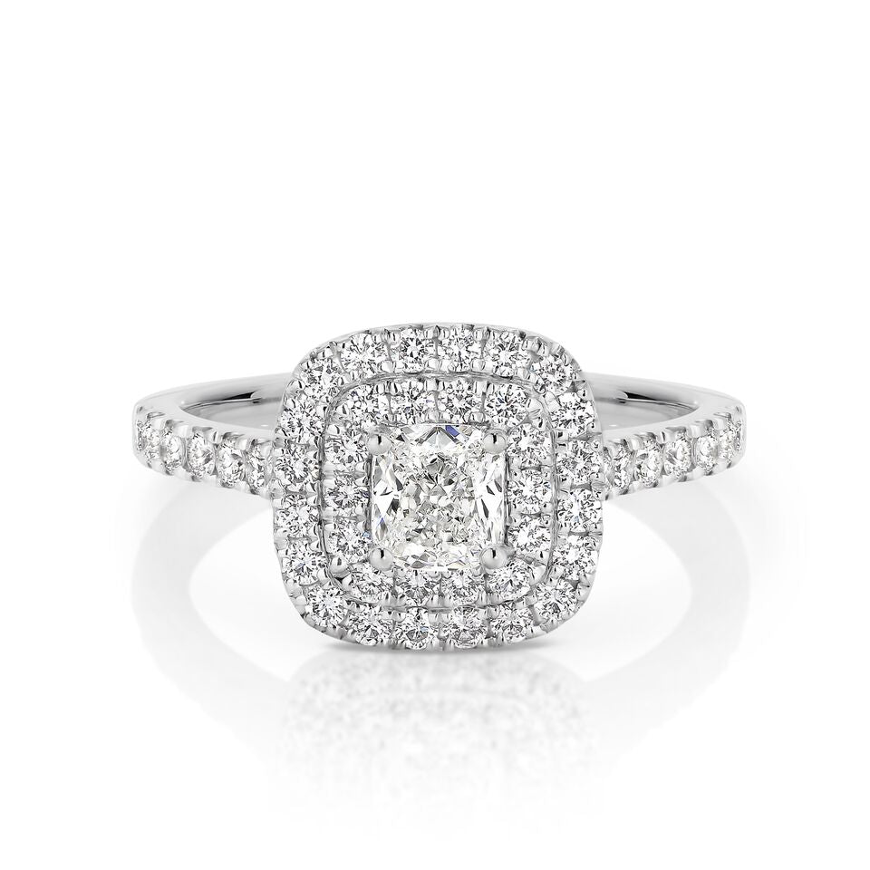 Cushion Double Halo Ring with 1.10 ct/18k white gold