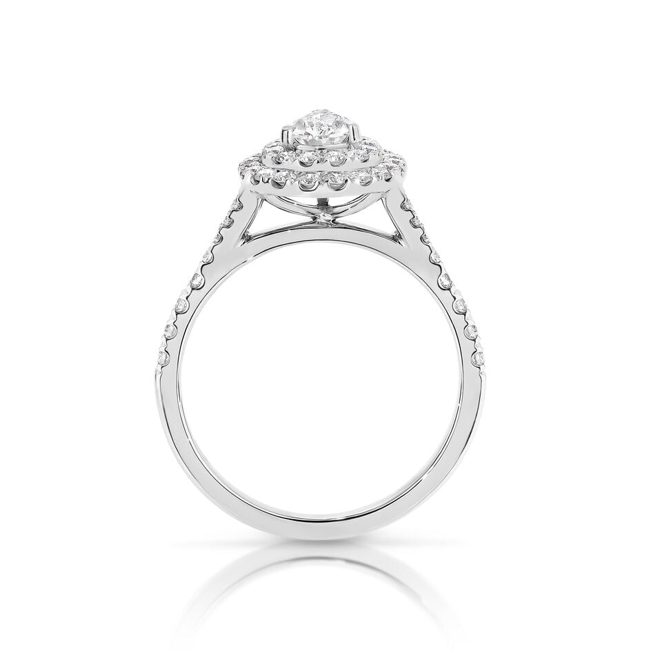 Pear Double Halo Ring with 1.10 ct/18k white gold