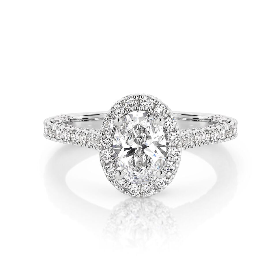 Oval micropave Halo Ring with 2.25 ct/18k white gold