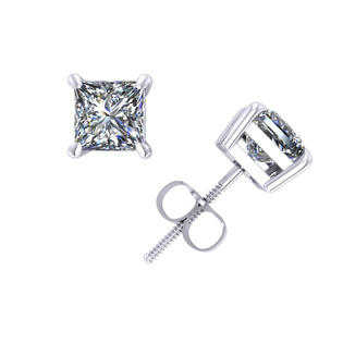 DS Signature princess diamond stud earrings in 18K W/G.