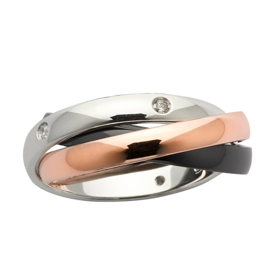 RUSSIAN 3 RING SET WITH DIAMONDS. WHITE/ROSE/ZIRCONIUM, main product view