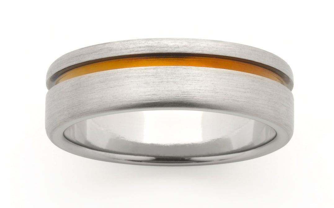 Mens Titanium brushed ring with Brown groove, 7mm wide