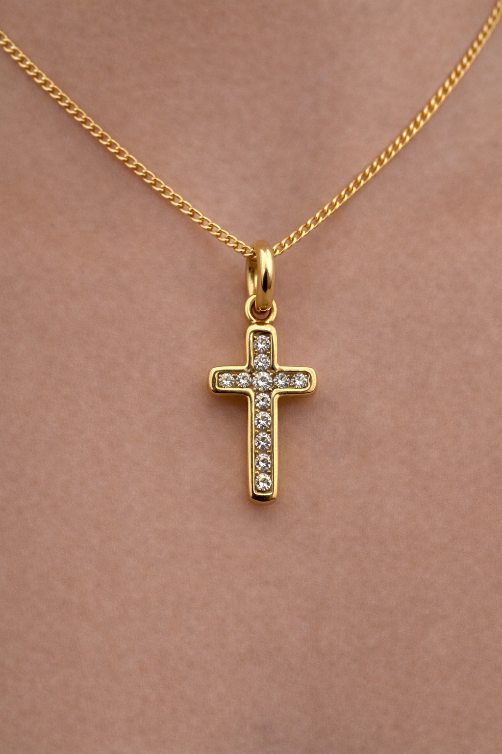 9K yellow gold diamond cross pendant