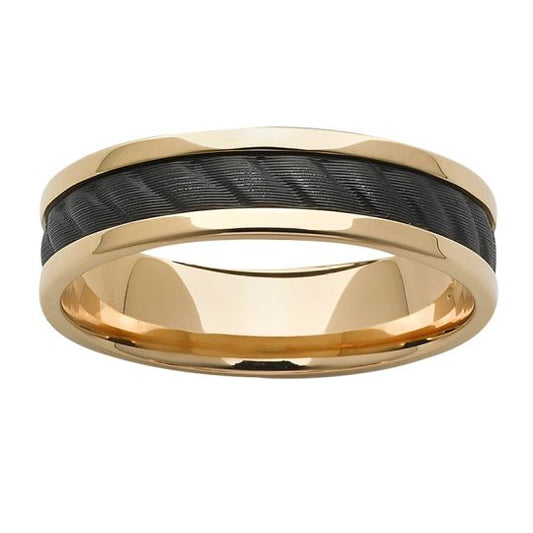 9K Yellow Gold ring with Roped Black Zirconium centre, main product view