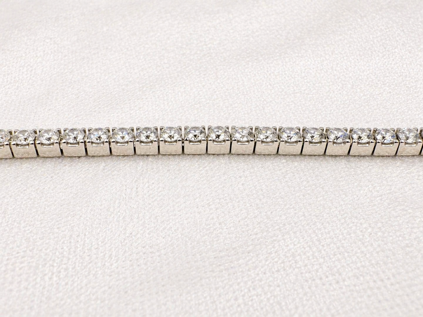 18K white gold box tennis bracelet. 6.44 Total carat weight