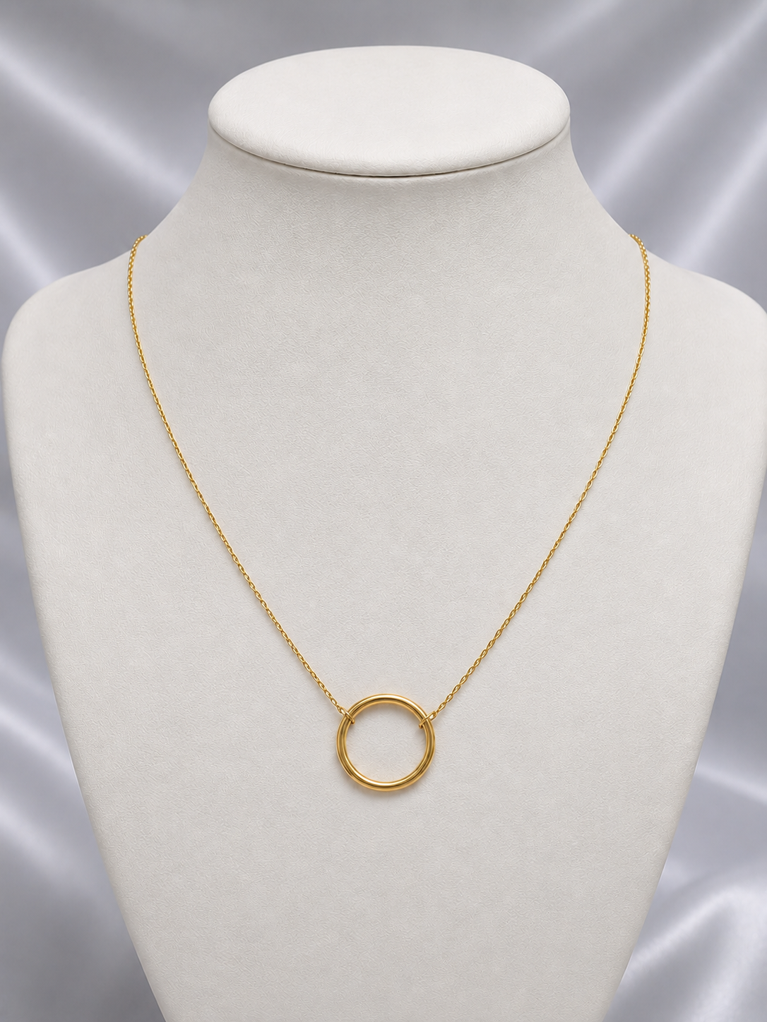 10K yellow gold loop pendant on cable chain. 46cm long