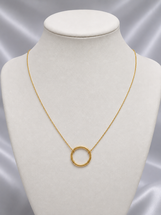 10K yellow gold loop pendant on cable chain. 46cm long