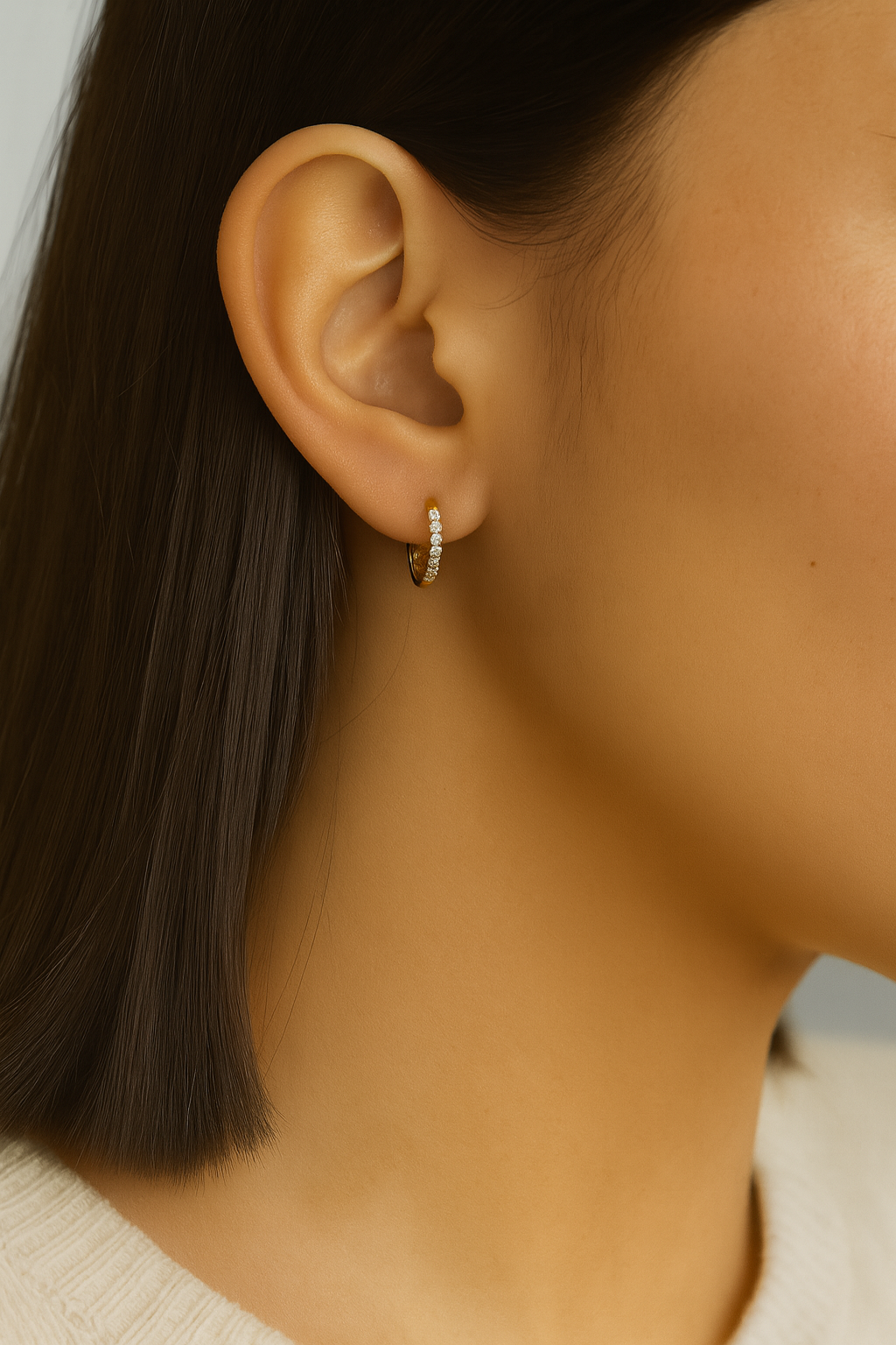 14K yellow gold huggie diamond earrings