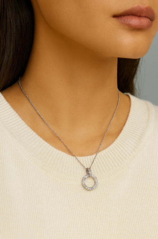 Natural diamond halo pendant in 18K white gold