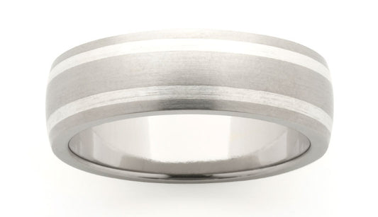 Mens Titanium/9K white gold two tone ring, 6 - 8mm wide