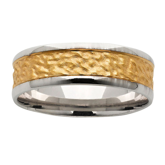 Textured mens two tone ring