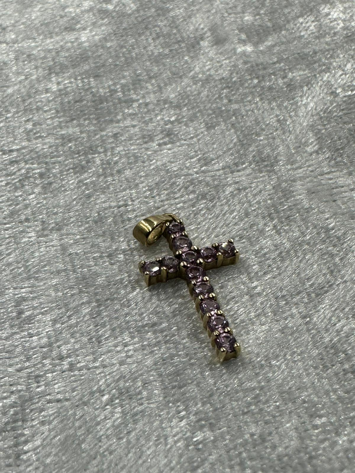 9K yellow gold pink sapphire cross pendant
