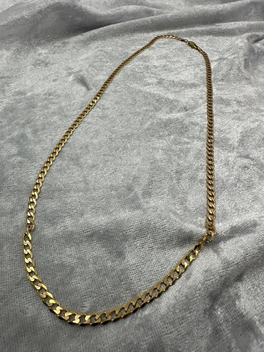 9K yellow gold cuban chain necklace, 55cm long