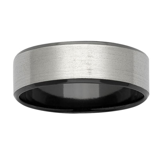 BLACK AND NATURAL COLOURED ZIRCONIUM RING, SANDED TOP, main product view