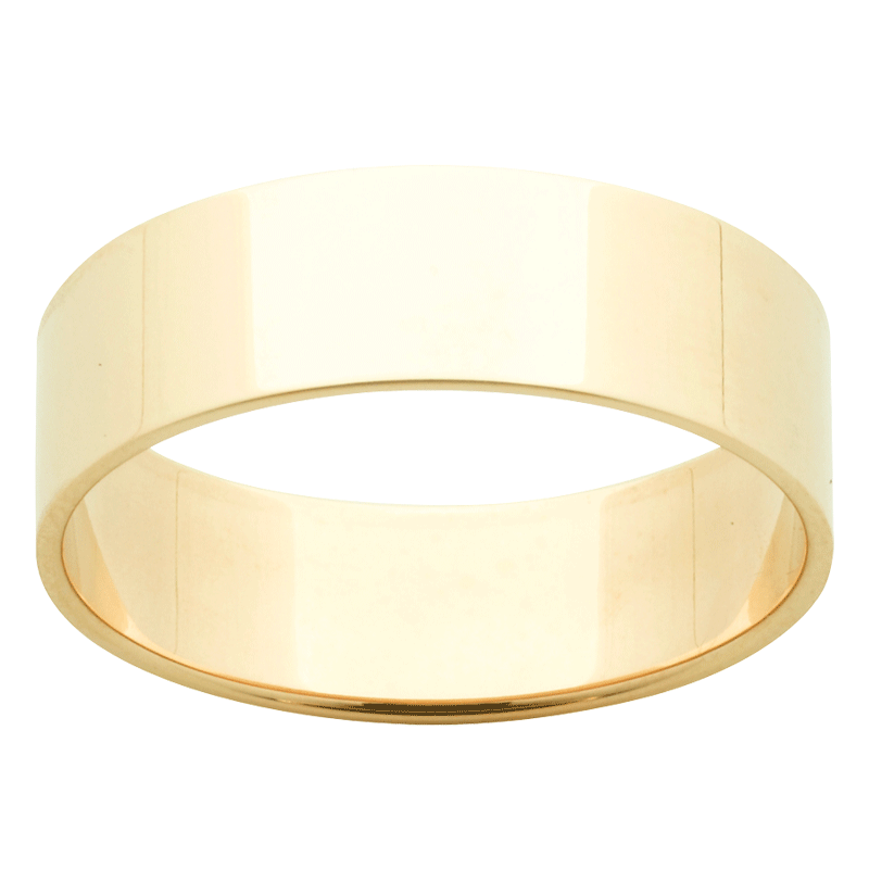 Classic Flat wedding band, Light weight. Non comfort fit, angled view