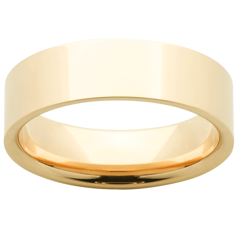Classic flat wedding ring. Deluxe Weight, angled view