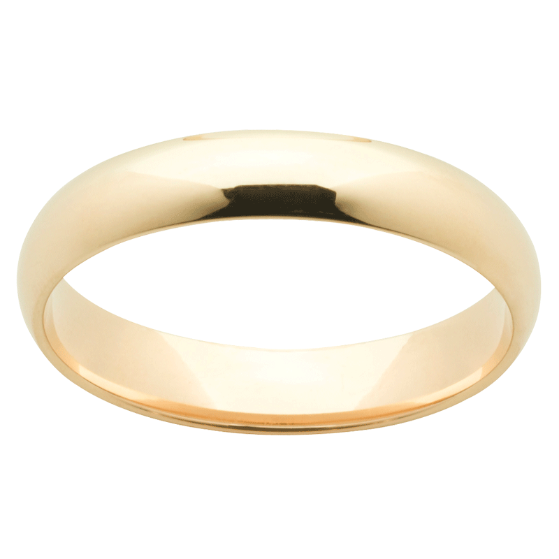 Classic half round wedding band. Medium weight, angled view