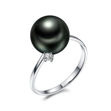 CLASSIC TAHITIAN PEARL AND DIAMOND RING, main product view