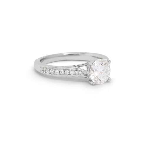 CLASSIC TAPERED GRAIN SET DIAMOND ENGAGEMENT RING. SETTING ONLY, angled view