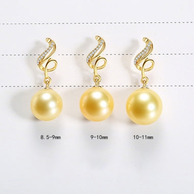 Gold Australian South Sea Pearl diamond swirl pendant, front view