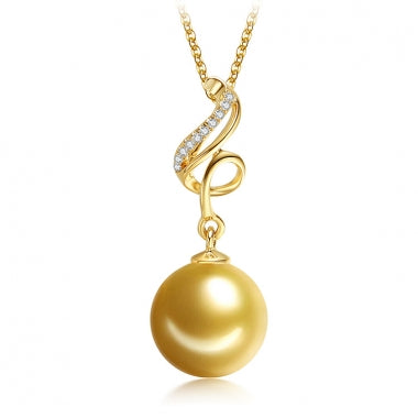 Gold Australian South Sea Pearl diamond swirl pendant, main product view