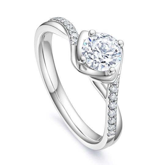 CUSTOM 4 CLAW TWIST DIAMOND BAND RING. SETTING ONLY, angled view