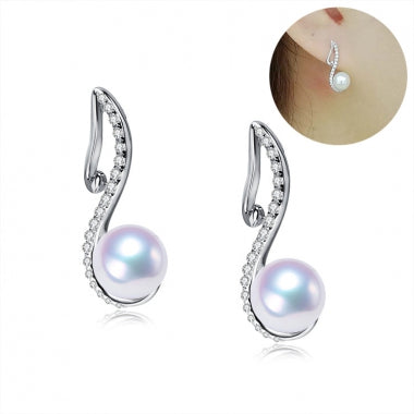 Freshwater Pearl cradle earrings with diamonds