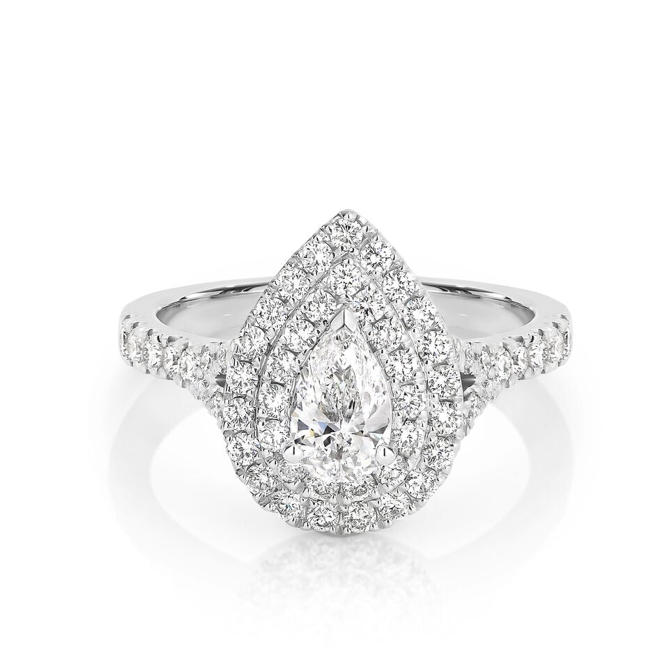 Pear Double Halo Ring with 1.10 ct/18k white gold