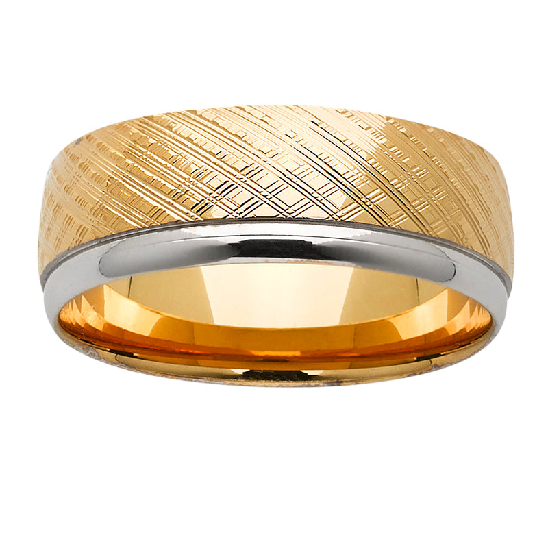 Mens textured two tone ring