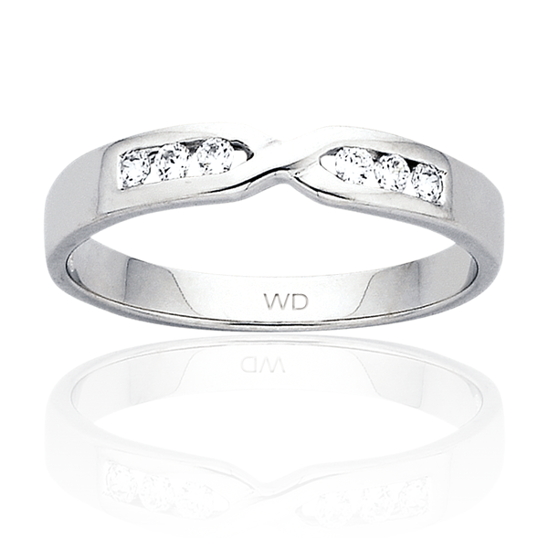 Ladies 18K white gold channel set ribbon ring