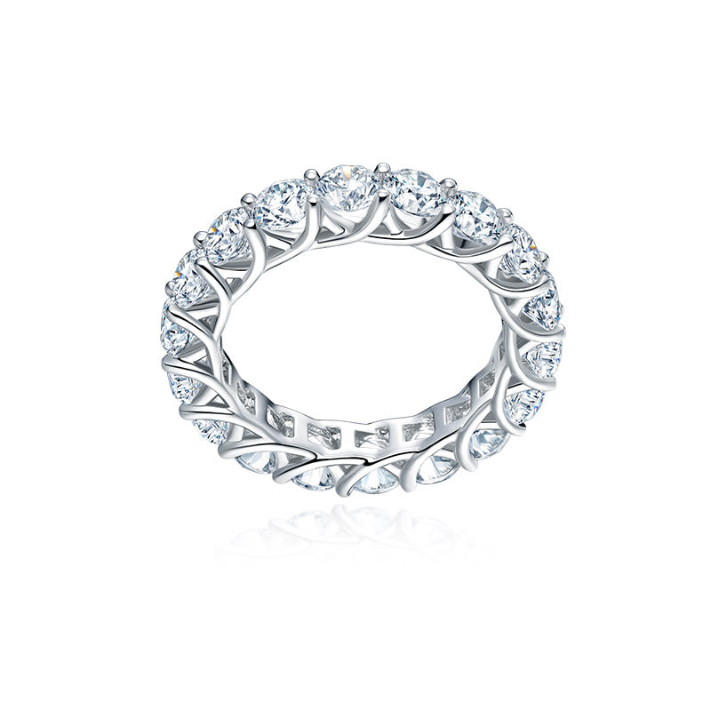 1.80 TCW Full twist claw eternity diamond wedding band, angled view