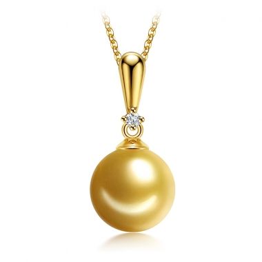 GOLD AUSTRALIAN SOUTH SEA PEARL DIAMOND PENDANT, main product view