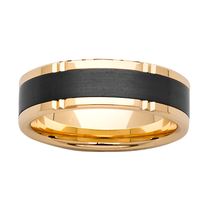 Mens 9K yellow gold and Zirconium ring, 7mm, main product view