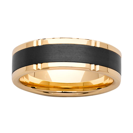Mens 9K yellow gold and Zirconium ring, 7mm, main product view