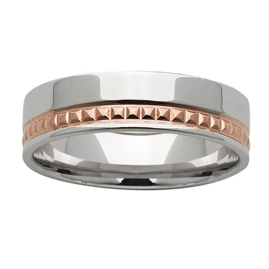 MENS TWO TONE PATTERNED WEDDING RING, main product view